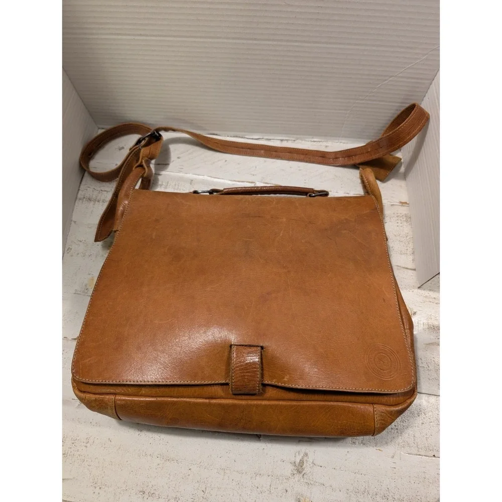 Vintage Brown Leather Messenger Bag Retro Y2K
